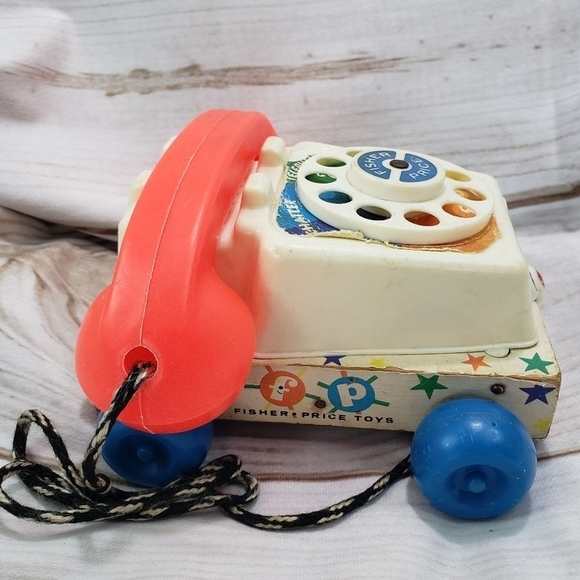 Fisher Price 1961 Chatter Telephone Pull Toy Wood Plastic Rainbow Lots Of Wear - Picture 4 of 11